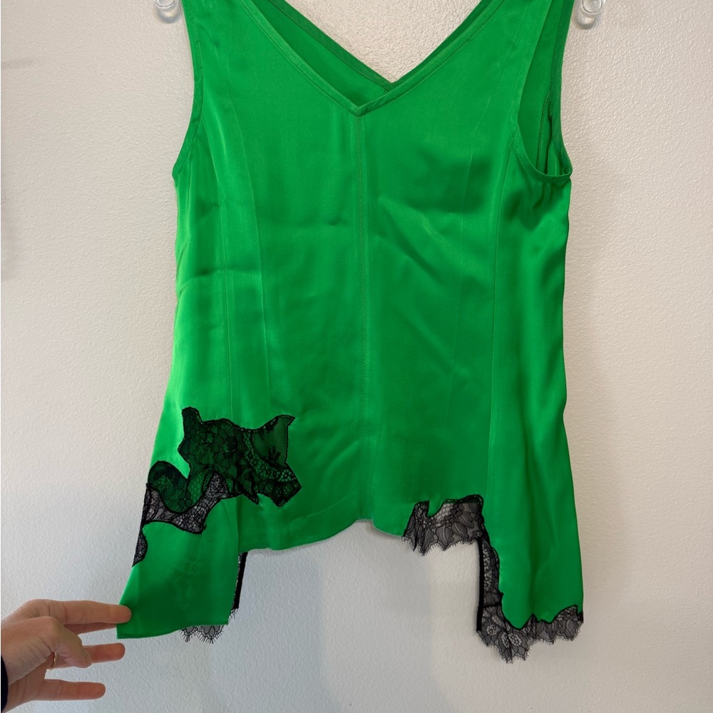 Green Lace Trim Women's Designer Top